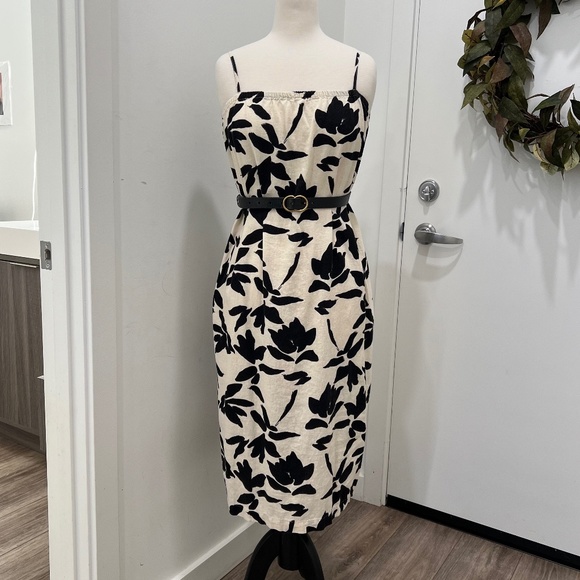 a new day Dresses & Skirts - A New Day Cream & Black Linen Blend Midi Dress, Size XS